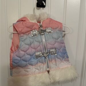 Charming Pink and Blue Kids' Quilted Vest with Faux Fur